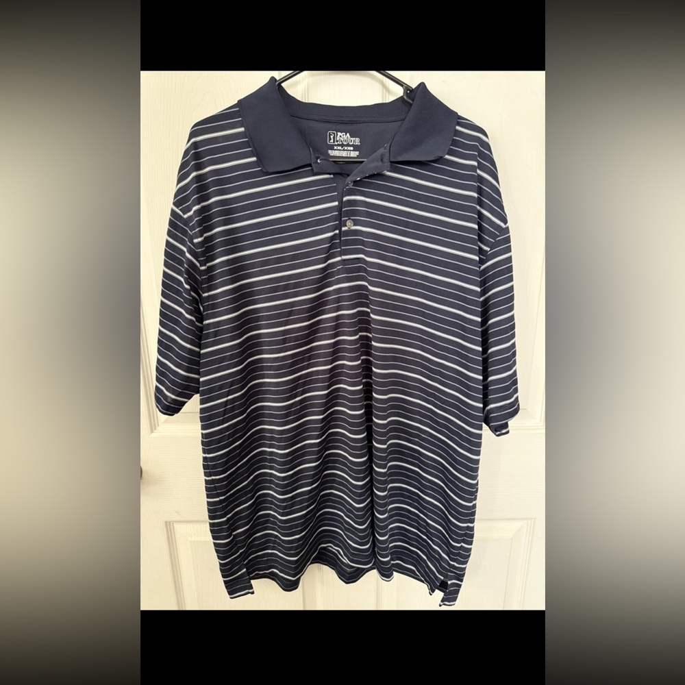 PGA Tour Men’s Short Sleeve Blue Striped Golf Polo Tee XXL